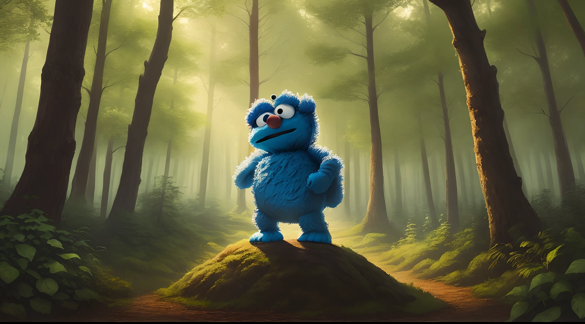 Cookie Monster in dark forest