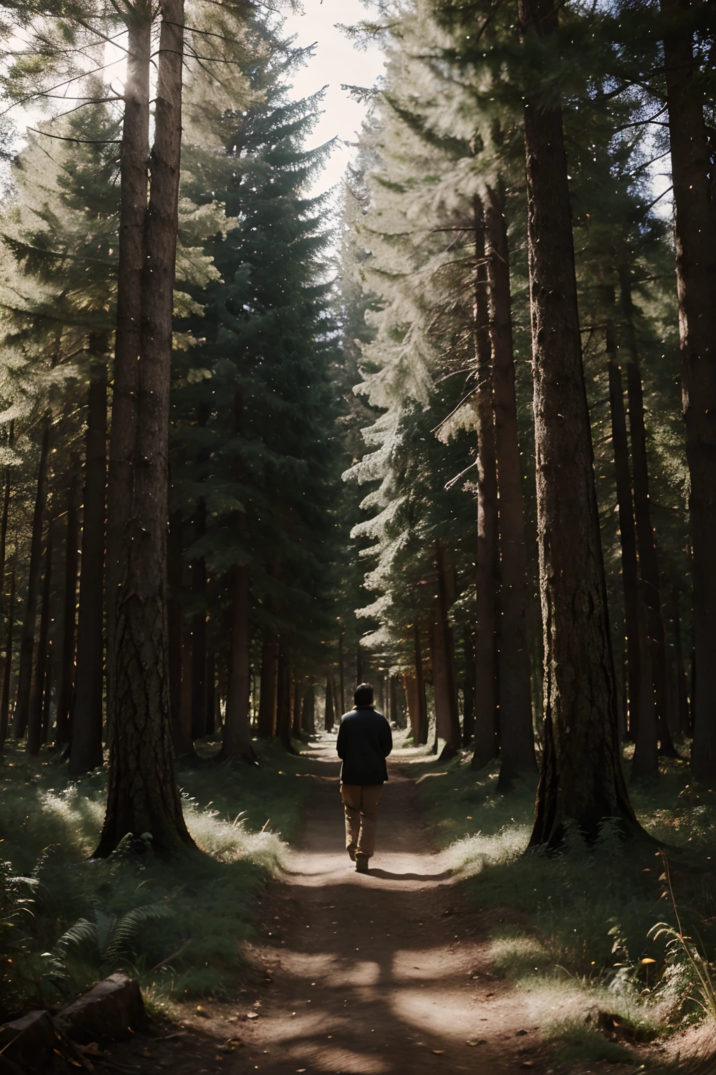 man walking through the forest and thoughtful 4k cinematic format image