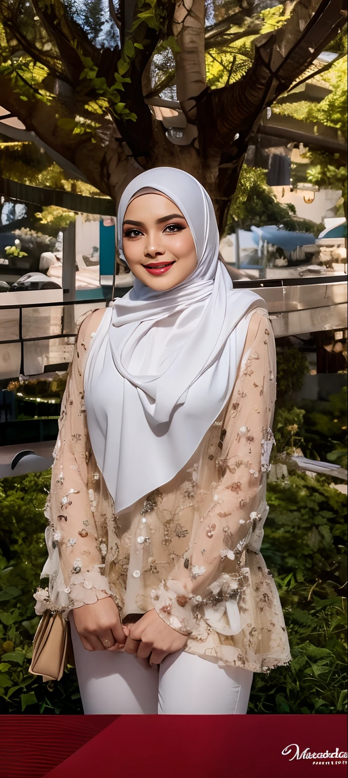 naughty, (iu:0.8),cleavage, RAW, Best quality, high resolution, Masterpiece: 1.3, Beautiful glasses pearl_skinned sexy hijabi javanese wearing high_slit_skirt, Masterpiece, Soft smile