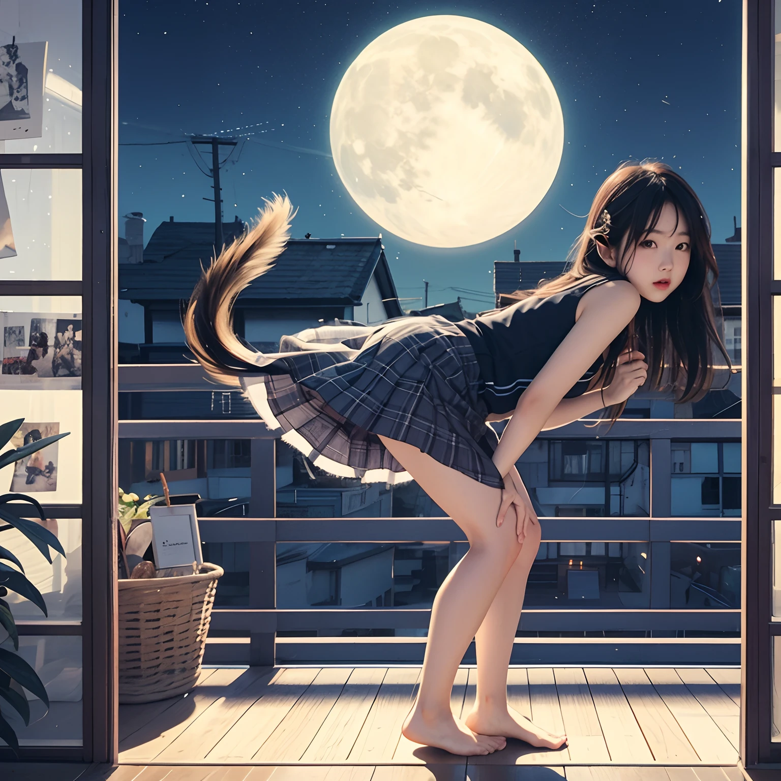 Girl with a bushy tail, a picture, top-quality