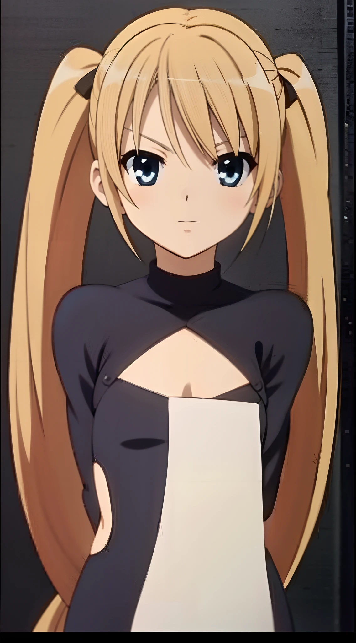 Bright blonde hair,Twin tails in high position,Very long hair,blunt bangs,hairs between eyes,Beautiful blue eyes,Thin eyebrows,de pele branca,Smaller chest,robe blanche,Beautiful style,Expressive