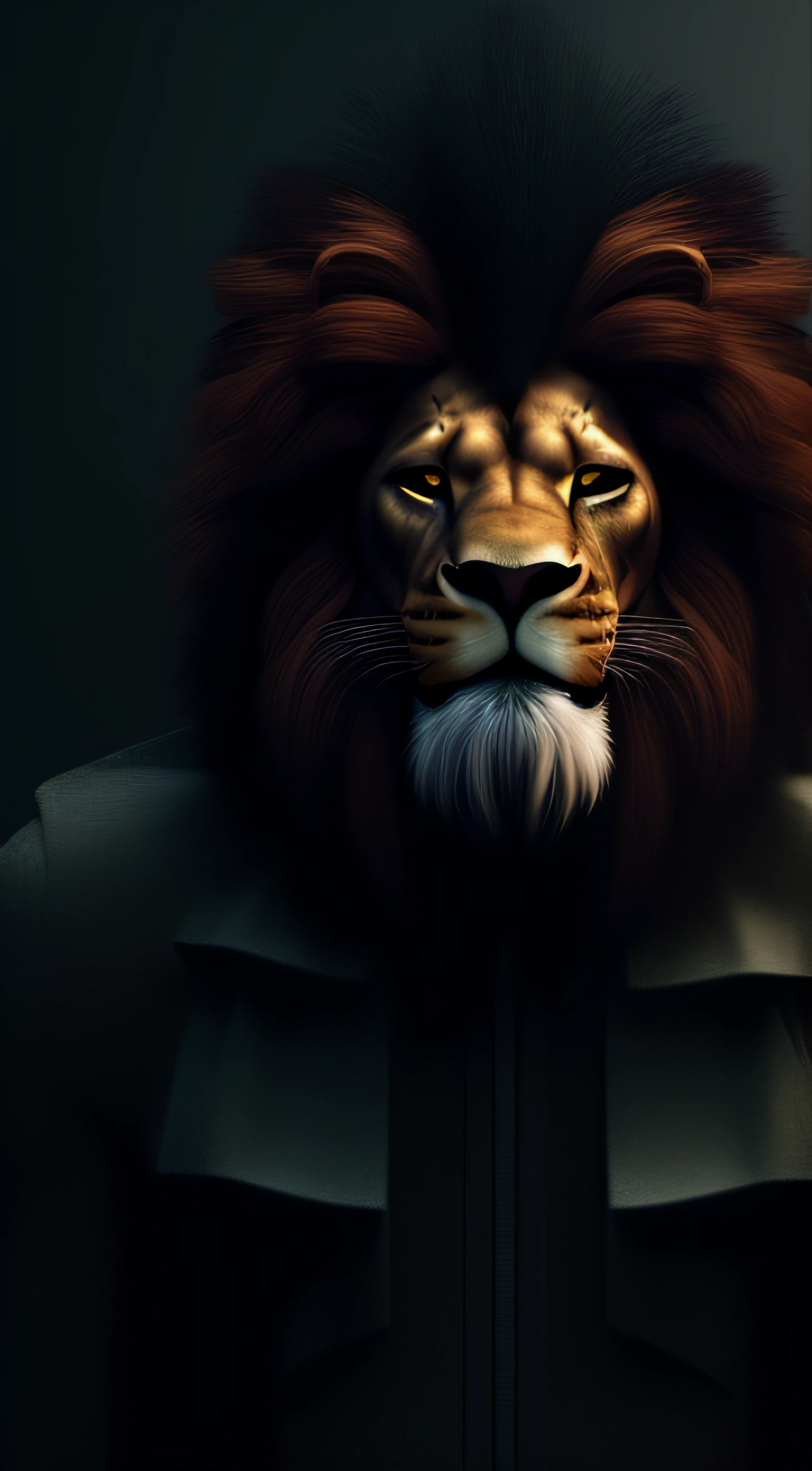 Half body Lion roaring and  wearing king crowns and king dress customs, in very angry mood, candid picture, by Max Dauthendey, ((( epic hero custom)))