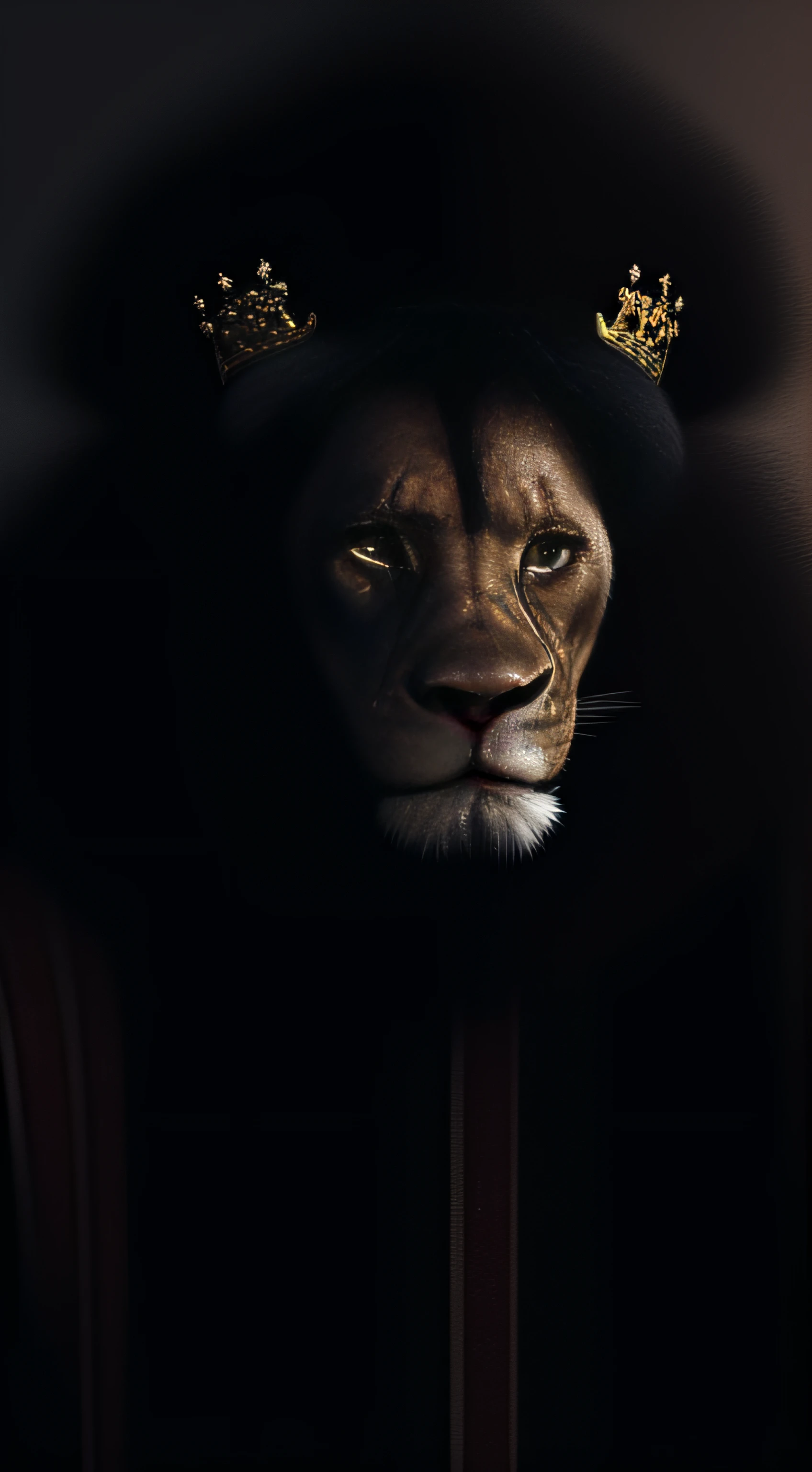 Lion roaring and  wearing king crowns and king dress customs, in very angry mood, kingdom background, scary background. candid picture, by Max Dauthendey, (((crown on head)))
