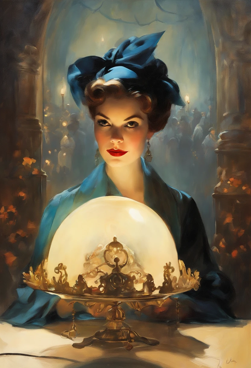 Artwork by Jean-Gabriel Domergue, a cute girl, Digital art, an ultra hd detailed painting, Jean-Baptiste Monge style, Bright, Beautiful, Splash, glimmering, cute cute, filigree, rim lit, lamp lights, extremely, magic, Surreal, fantasy, Digital art, Phlegm sputum, phlegm, Artgerm and James Jean