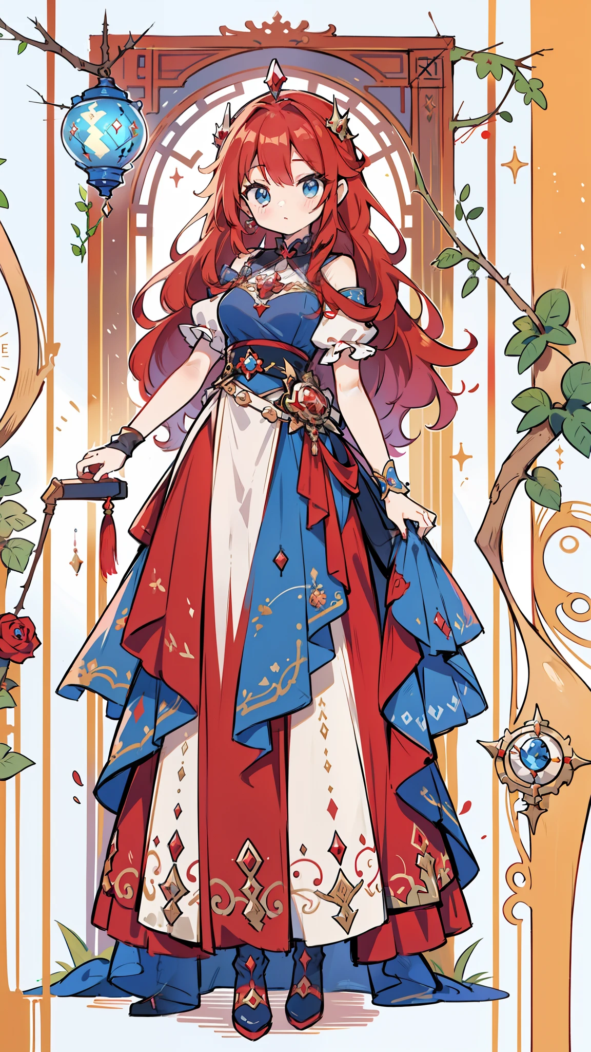 Beauty with loose wavy red hair and blue eyes。Among the four senior princesses, the five elements「reddish」There is also the fact that it is responsible for、She is said to be the most red-looking woman in the Land of Thorns。