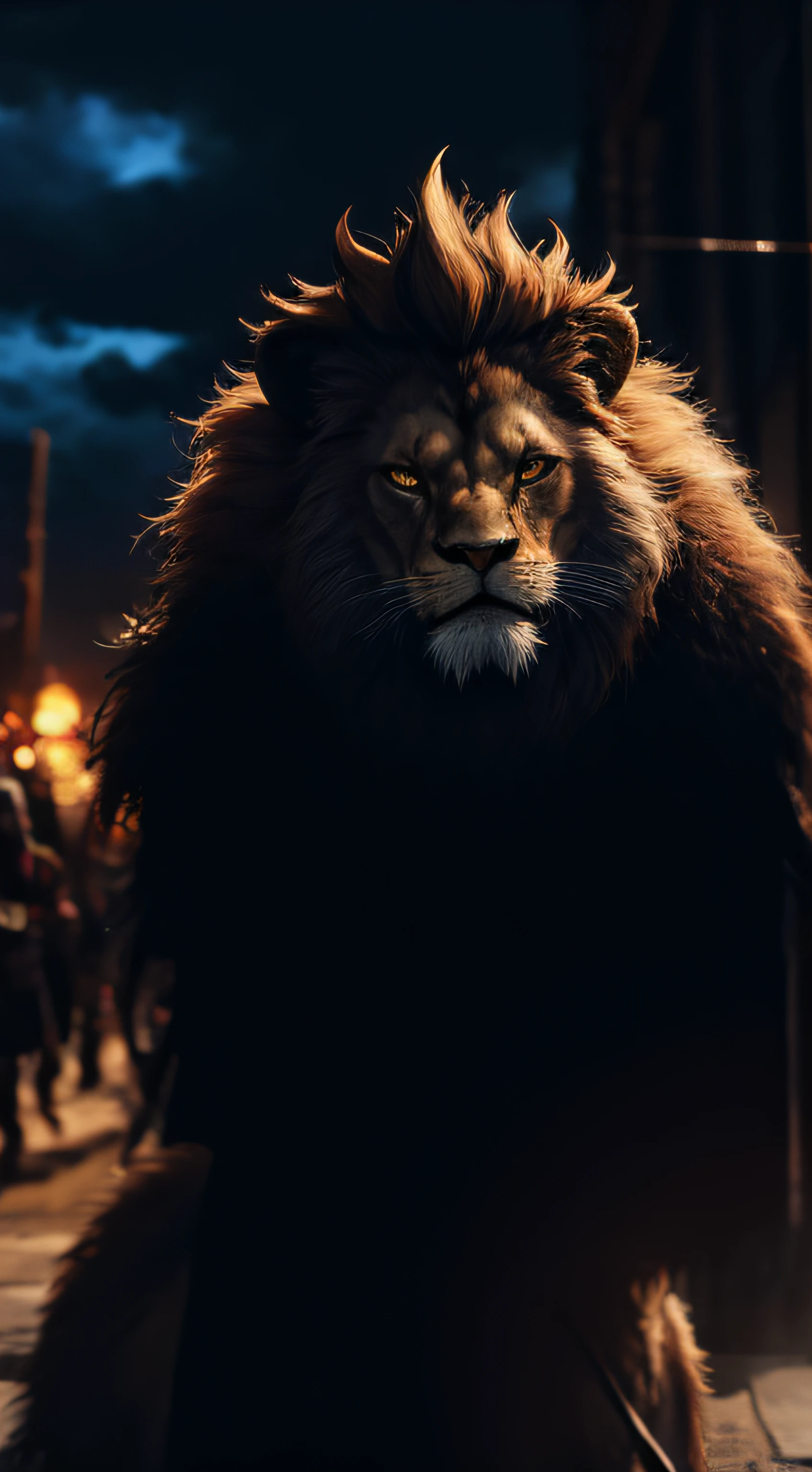 Lion roaring and wearing king crowns and customs, in very angry mood, kingdom background, scary background. candid picture, by Max Dauthendey