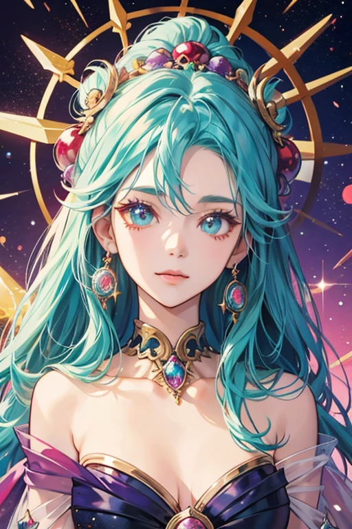 anime style; 3d; glitter; topaz stone goddess