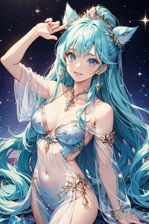 anime style; 3d; glitter; crystal stone goddess