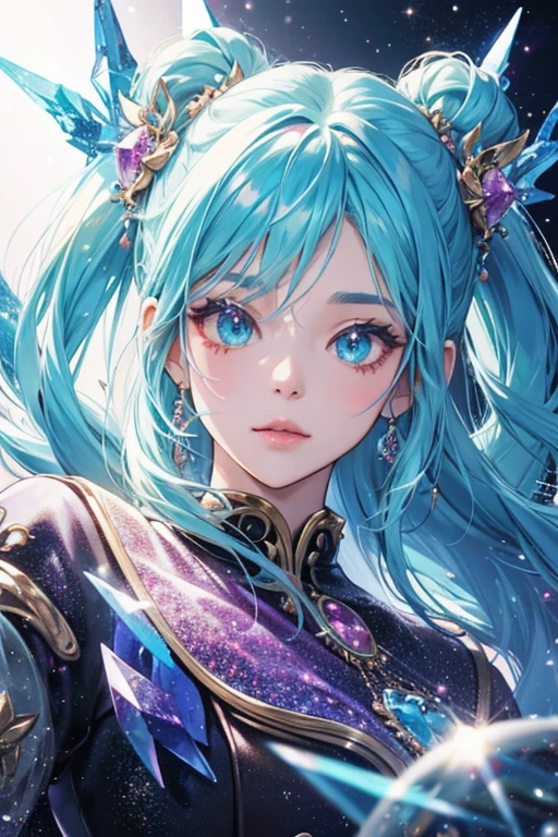 anime style; 3d; glitter; crystal stone goddess
