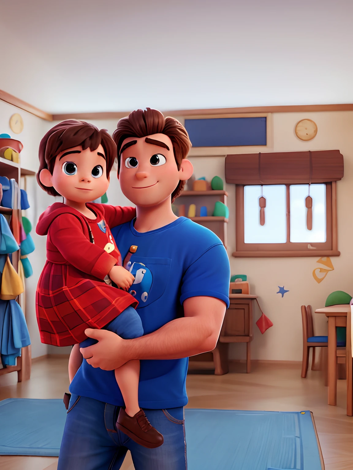 Man Holding Child, Disney Pixar Style, alta qualidade, melhor qualidade, backgroud disney pixar style