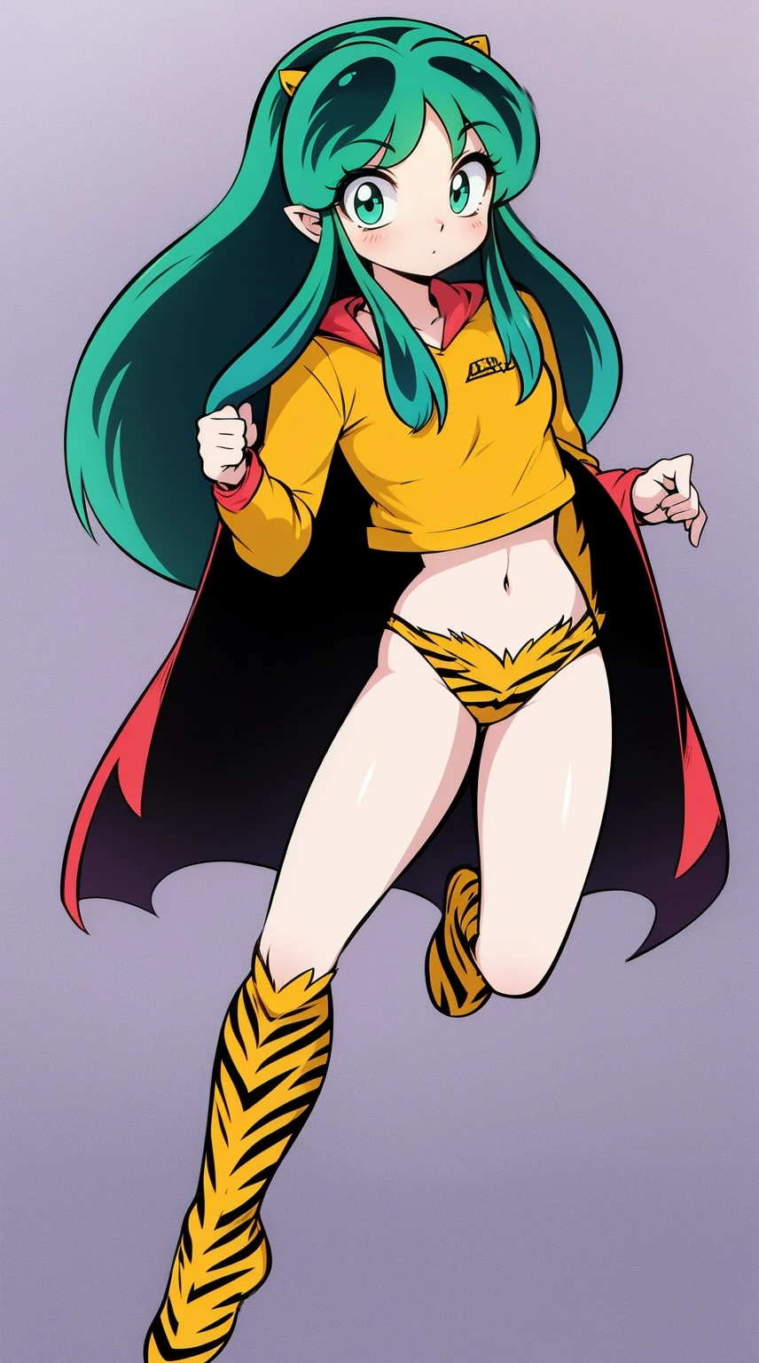 lum, , superhero costume, urusei yatsura, cloak, pants, pullover