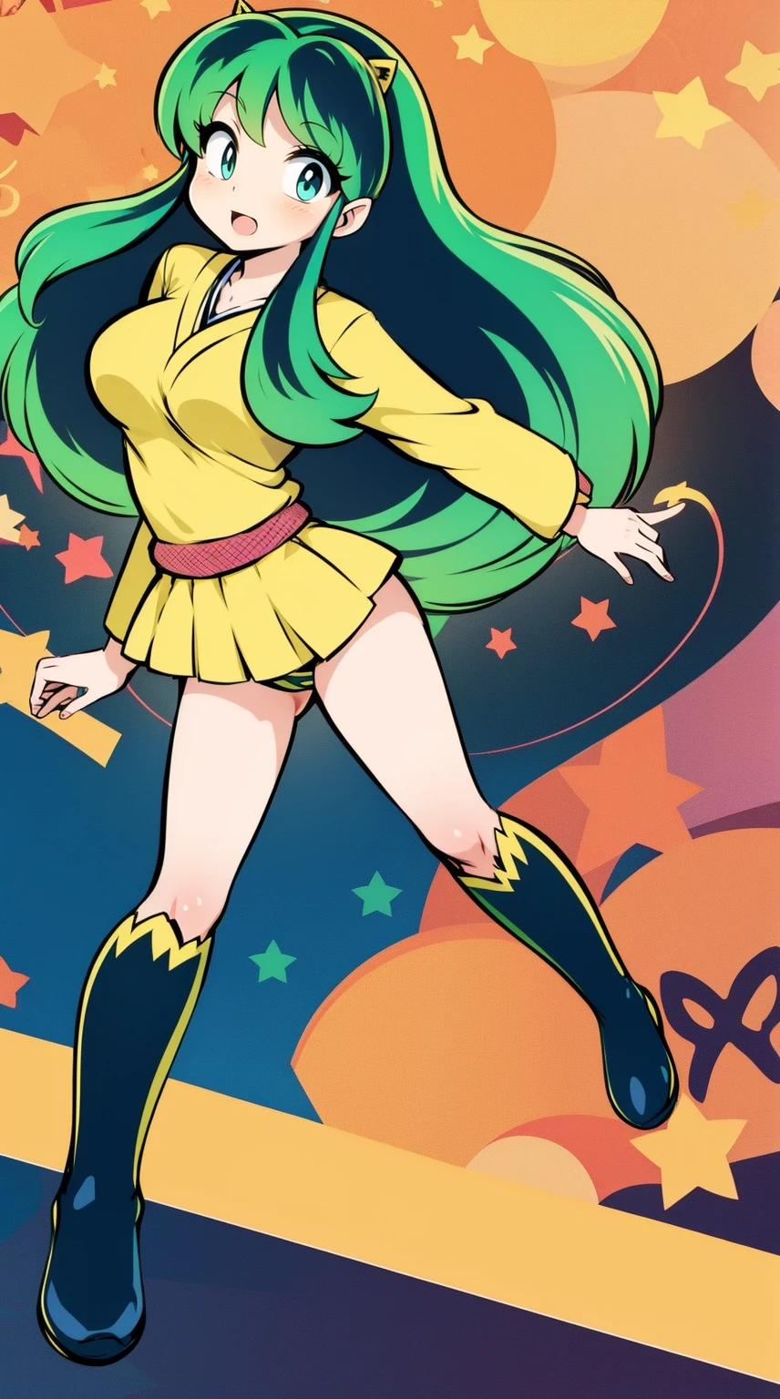 lum, , superhero costume, urusei yatsura, cloak, pants, pullover, kimono,