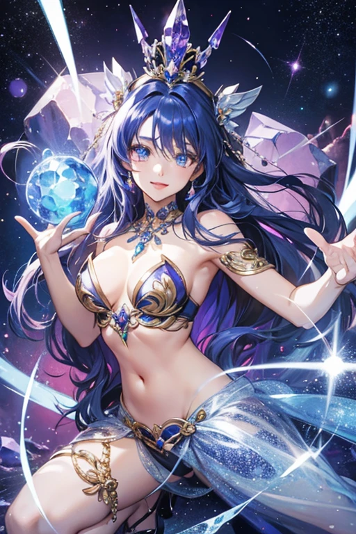 anime style; 3d; glitter; tanzanite stone goddess