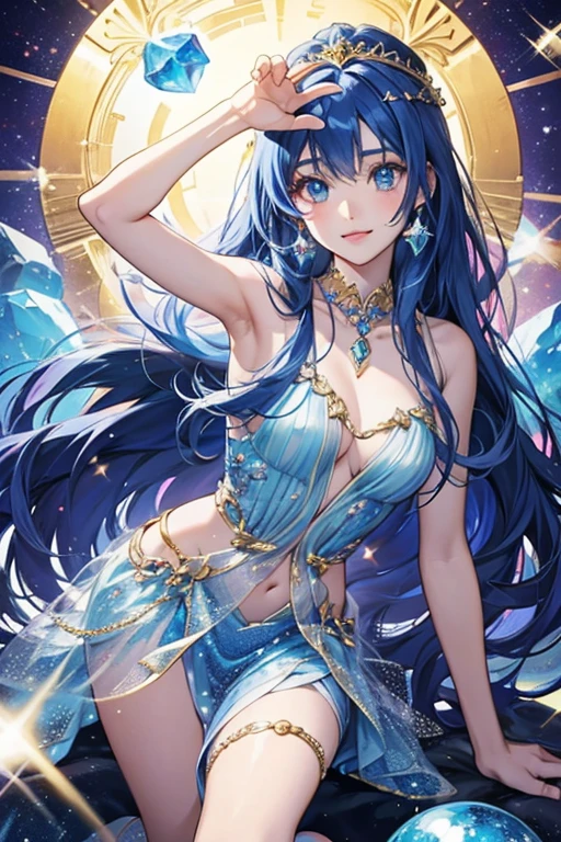 (masterpiece), best quality, expressive eyes, perfect face, Girl,long dark iridescent hair, iridescent eyes, small waist, small , large thighs,divine outfit with robes