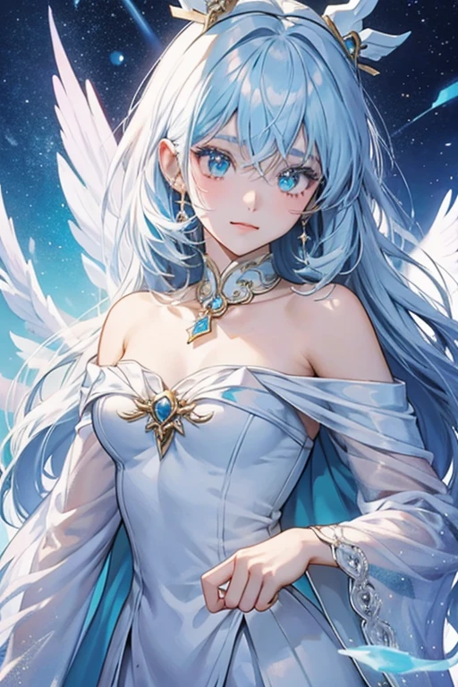 anime style; 3d; glitter; super white howlite stone goddess