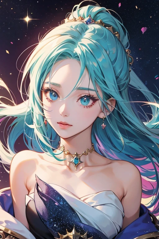 anime style; 3d; glitter; zircon stone goddess