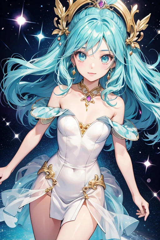 anime style; 3d; glitter; zircon stone goddess