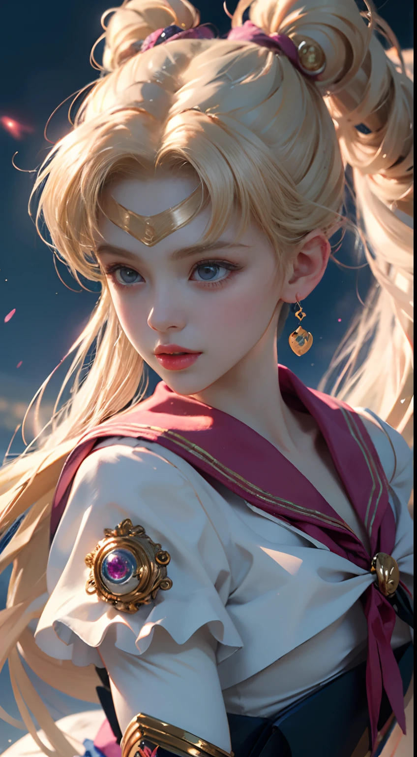 ((Masterpiece)), (Best Quality), (Ultra Detailed), ((Very Detailed)), 4K, (8K), Sailor Moon, Long Blonde Hair, Double Ponytail, Sailor Moon Aesthetics, Dream Core,
