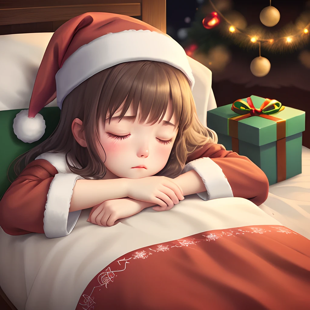 A girl who fell asleep tired of waiting for Santa Claus