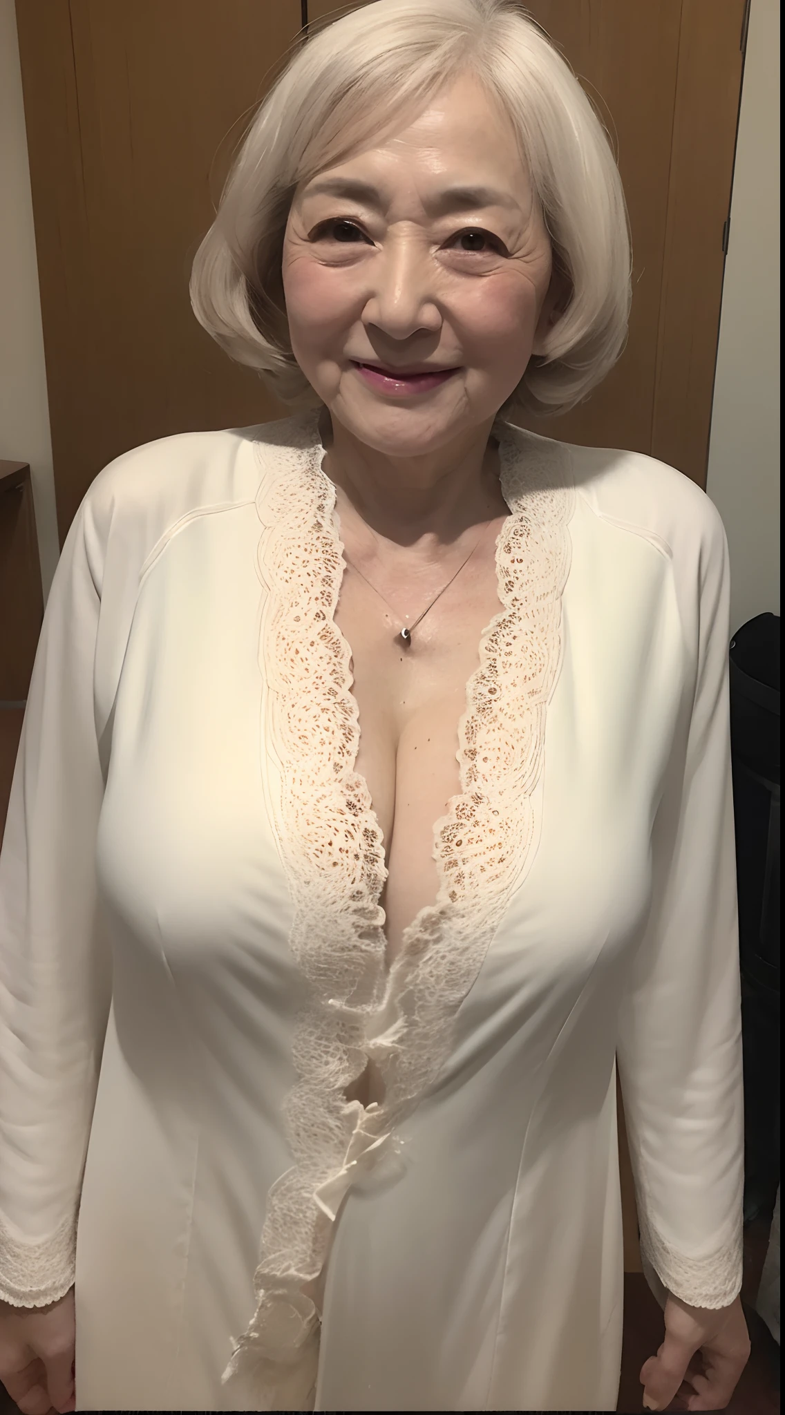 (((ID photo composition))), gravure, from the chest up, masutepiece, Best Quality, Ultra-detailed, Photorealistic, super detailed skin, Perfect Anatomy, (1 japanese mature woman), (Solo), 90 years old, Large breasts, Mature Woman Politician, glamor, A sexy, Chromo-white skin, Looking at Viewer