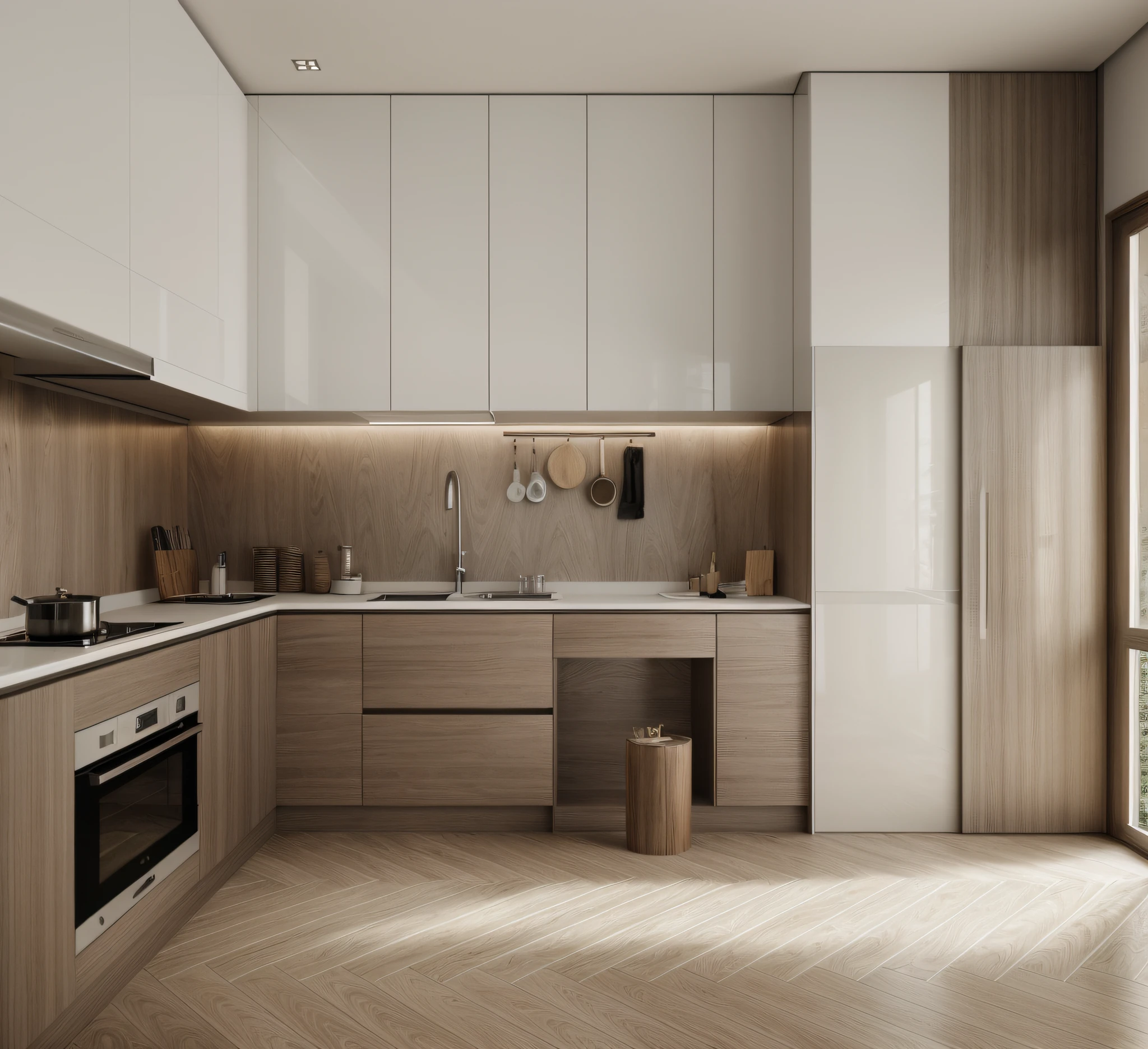 RAW photo, Masterpiece, high quality, best quality, authentic, super detailed, glossy furniture), 1 side bed, 1 fur carpet, shelf tv, glossy floor, 1 solid wood door:1.4,((laminated plaster,))), sunset light)), archdaily architecture, (high detail: 1.2), 8k uhd, dslr, soft light, high quality, film grain, Fujifilm XT3, High-end, hight dynamic light, hight contrast, glossy floor:1.2, funiture made by walnut:1.3, MORDEN ROOM