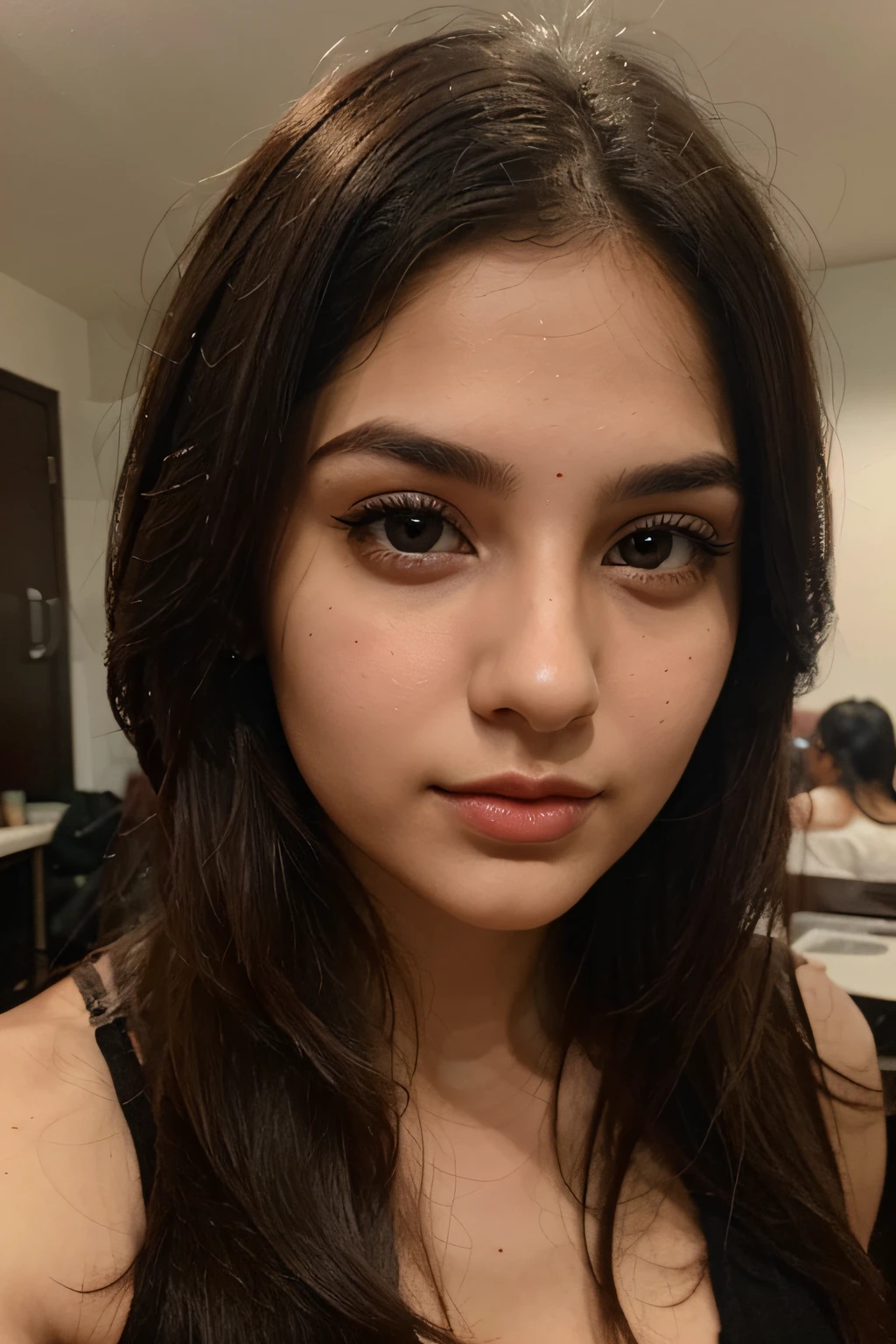 beautiful, attractive girl who appears to be around 23 years old. She has a unique blend of Punjabi and Polish features, creating a captivating and intriguing look. her closer look