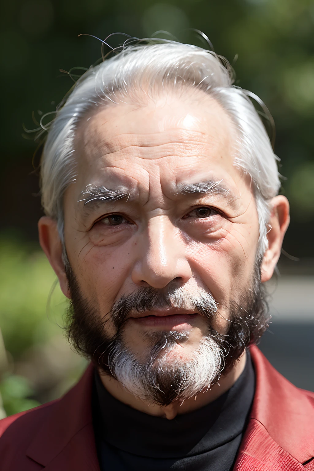 An old man with traditional Chinese thinking,Real frontal photos,Authentic background,The background is nature,Face full of wrinkles,80 years old Chinese medicine practitioner,Wise eyes,The beard is white,male people,