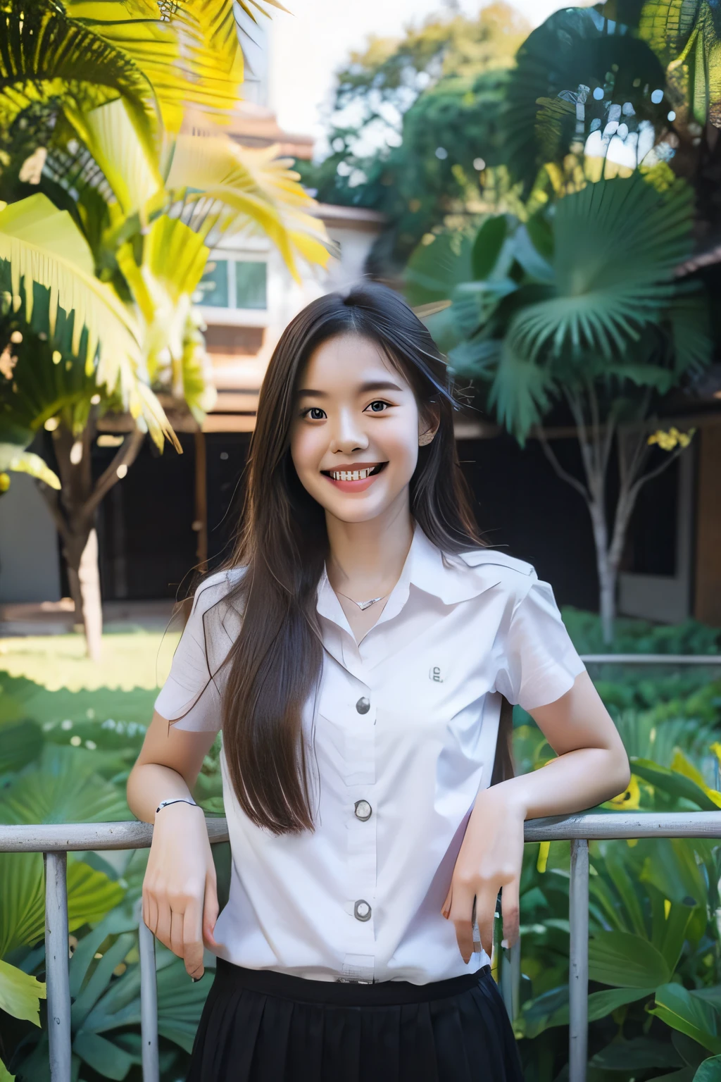 thai girl in university uniform background garden