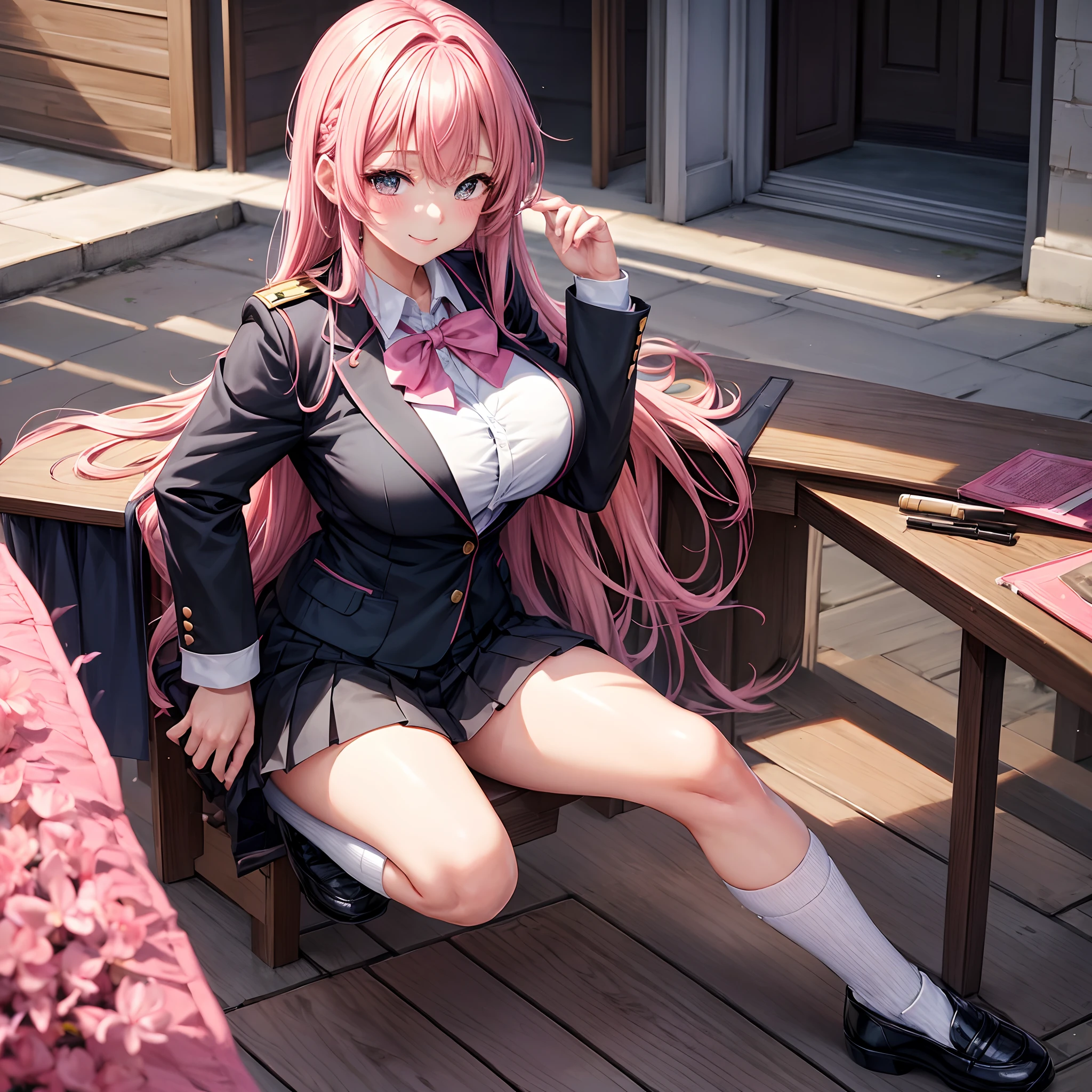 Beautiful girl with multicolored hair，She is an angel.、It's Yandere，A smile，​masterpiece，超A high resolution，Ribbon on uniform，Cute Blazer，Beautiful Beautiful Girl，Perfect Beautiful Girl，Excellent style，Loose Socks，