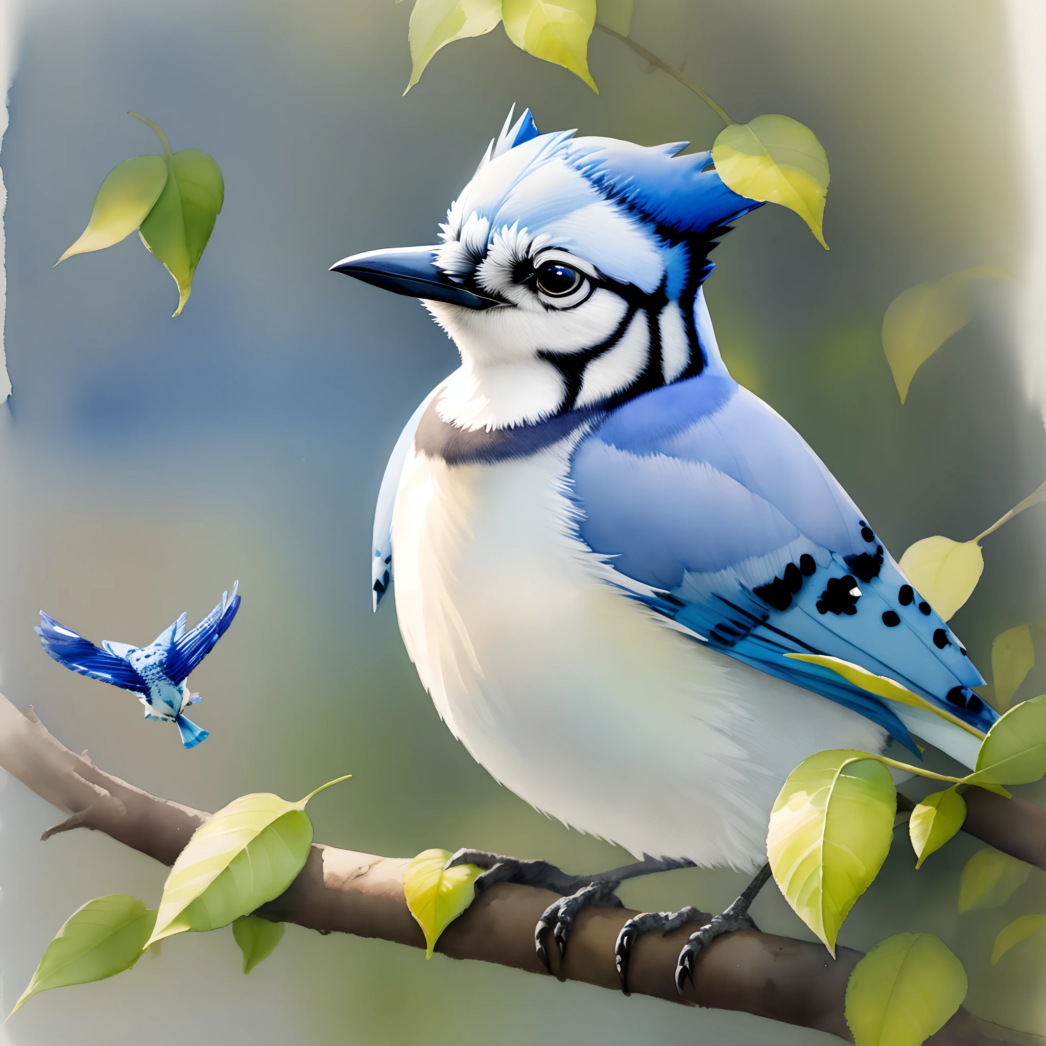 Watercolor painting of a bluejay