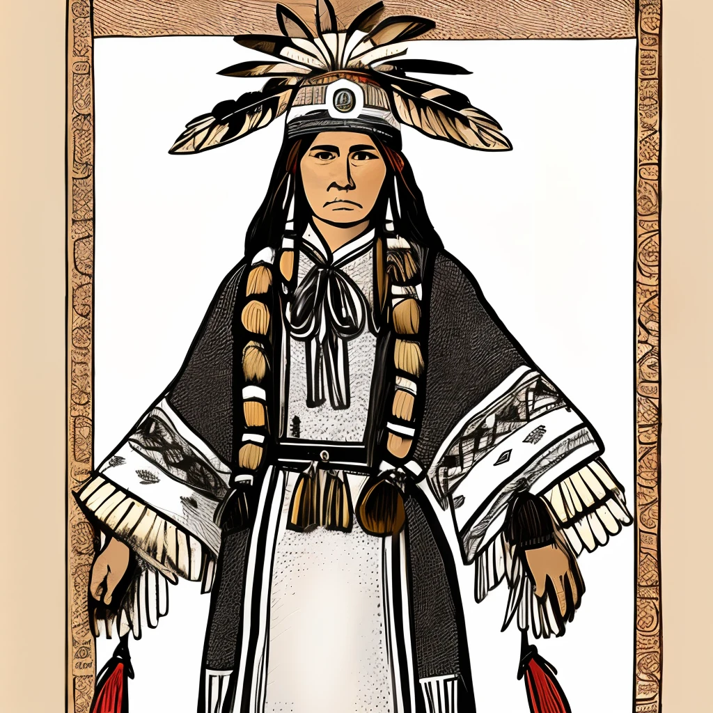 Drawing that can be traced of a native american woman in a deerskin dress