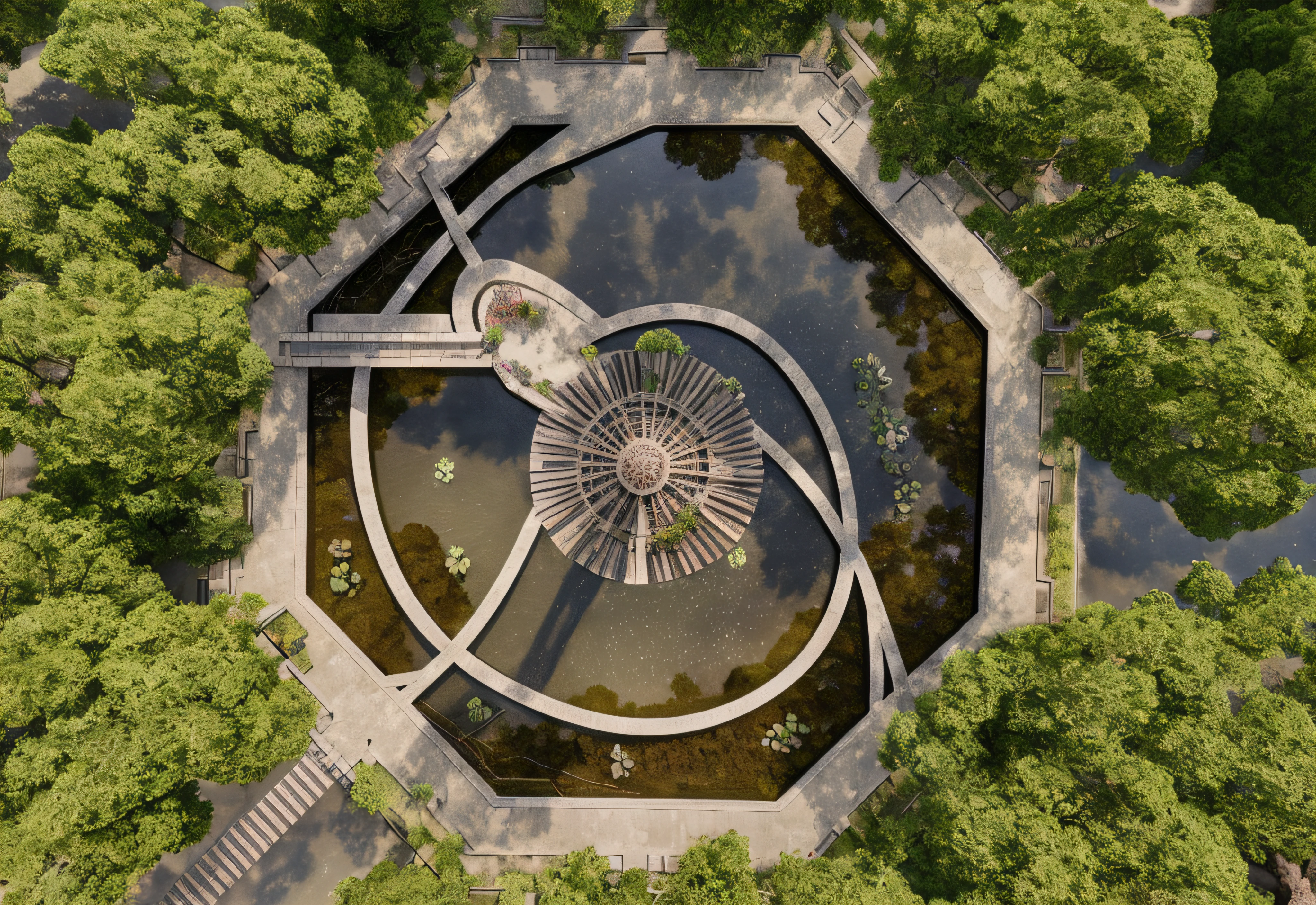 There is a bridge surrounded by trees and ponds, beautiful landscape rendering, overlooking a vast serene forest, Beautiful rendering of the Tang Dynasty, japonisme 3 d 8 k ultra detailed, fantasy style 8 k octane render, rendered in unreal engine 4k hq, rendered in unreal engine 4 k hq, detailed cinematic rendering, realistic fantasy rendering, highly detailed environments