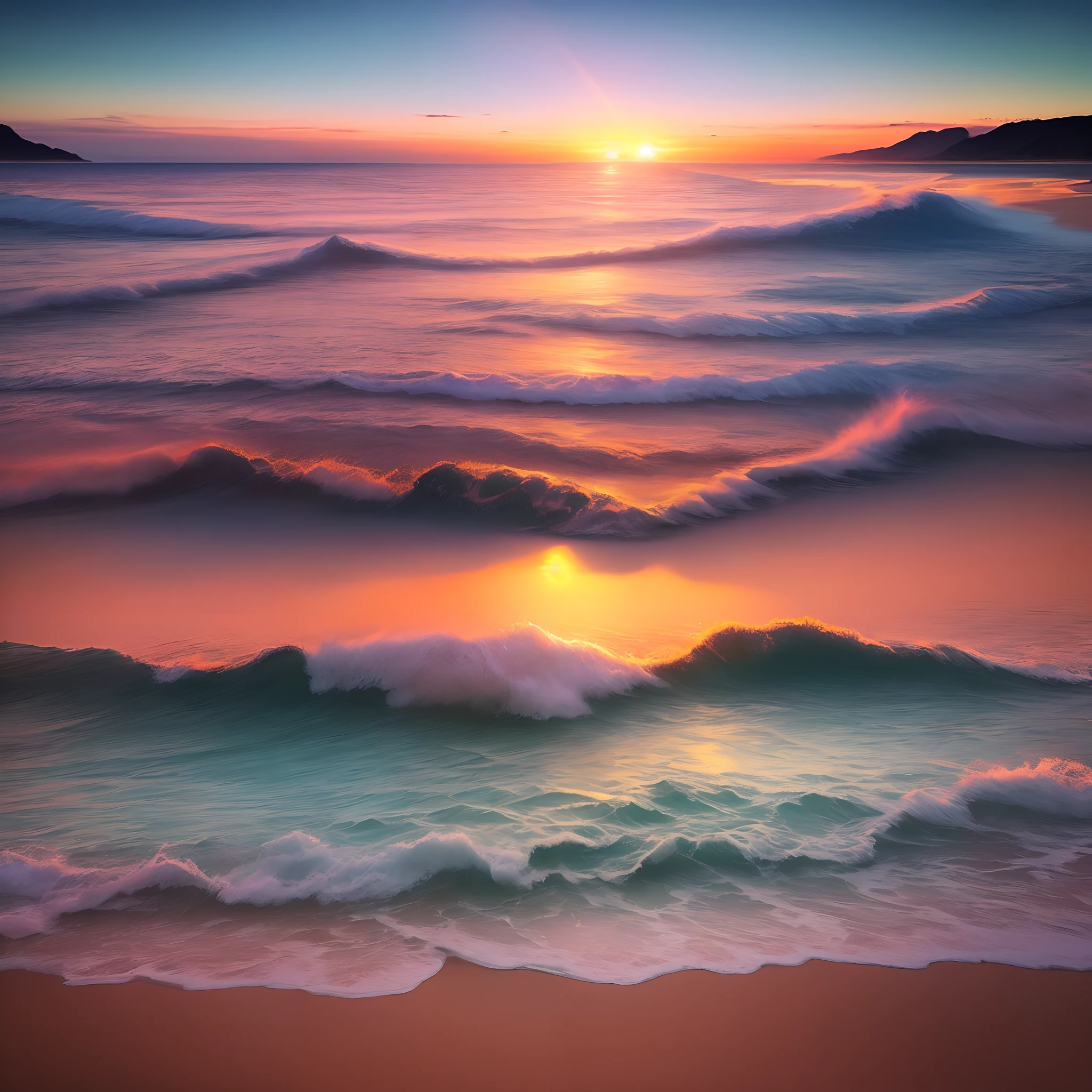 Pink fantasy coastline endless sky pastel sunset realistic