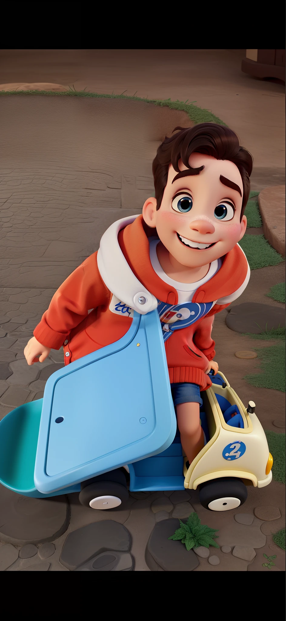 A white disney pixar poster baby, cabelo cacheado curto, sorrindo, alta qualidade, melhor qualidade, john william