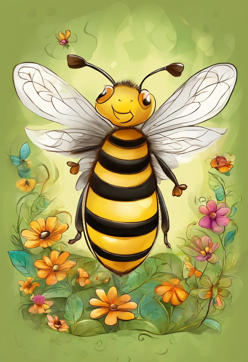 adolable，drak，Babe，Green scales，large round eyes，little wings，Small paws，Naughty expression，is sitting on a rock，Surrounded by flowers，forest backgrou，rays of sunshine，cheerfulness，magical，fanciful，whimsically，Vibrant colors，A detailed，adolable，friendliness，Fantasy creatures, Character design, sticker design, Drawing numbers cute, beautiful detailed digital art, colorful kids book illustration, beautiful digital art, maya bee, children's book illustrations, children's book illustrations, (honeybee), cute illustration, cute storybook illustration, children's book illustrations, children's book illustrations, children's book illustrations, big bee, A beautiful artwork illustration, Separate from the white background
