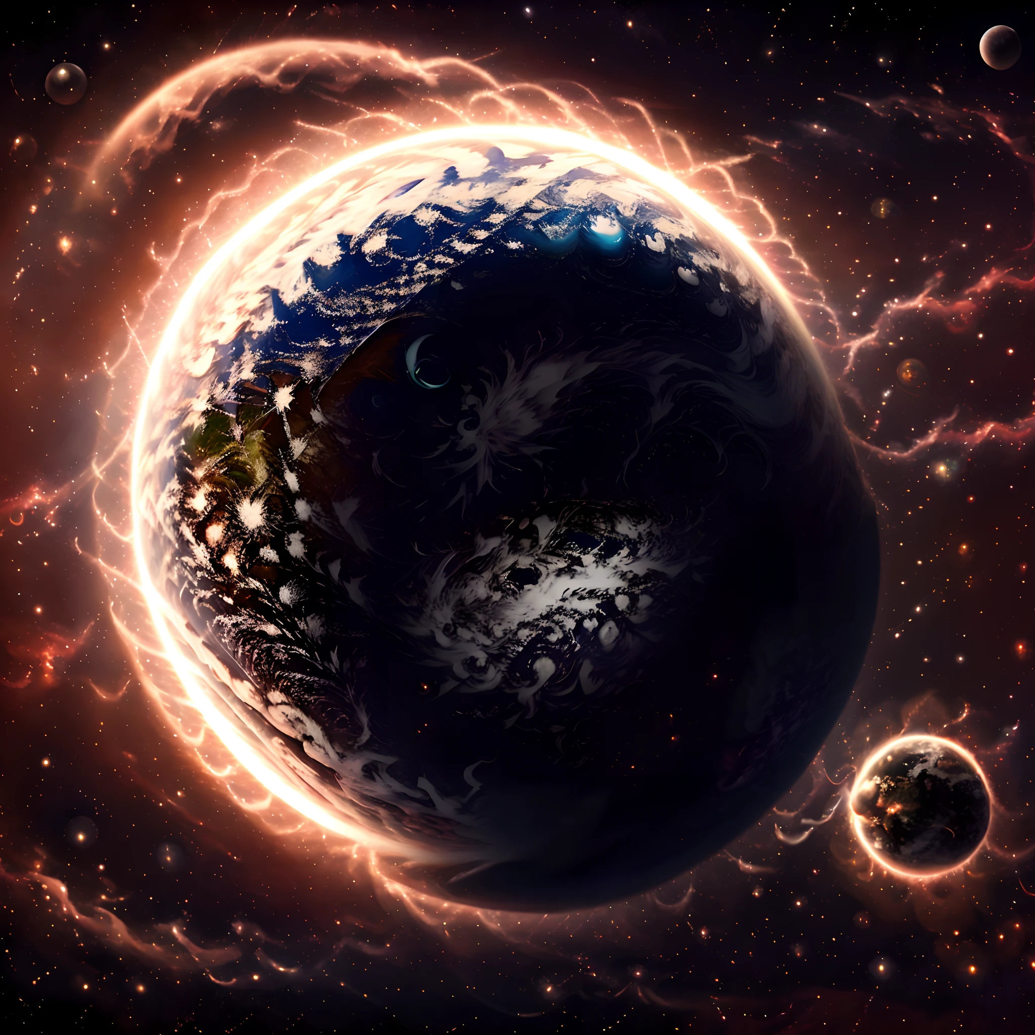 Earth with atom rings around it