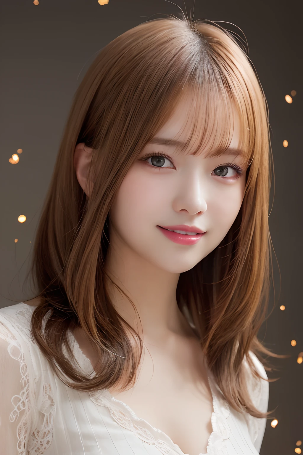 masutepiece, Best Quality, Illustration, Ultra-detailed, finely detail, hight resolution, 8K Wallpaper, Perfect dynamic composition, Beautiful detailed eyes, doress,Medium Hair, ,large full breasts, Natural Color Lip, Random and sexy poses,Smile,TOKYOcty、20 years girl,Cute,full body Esbian、