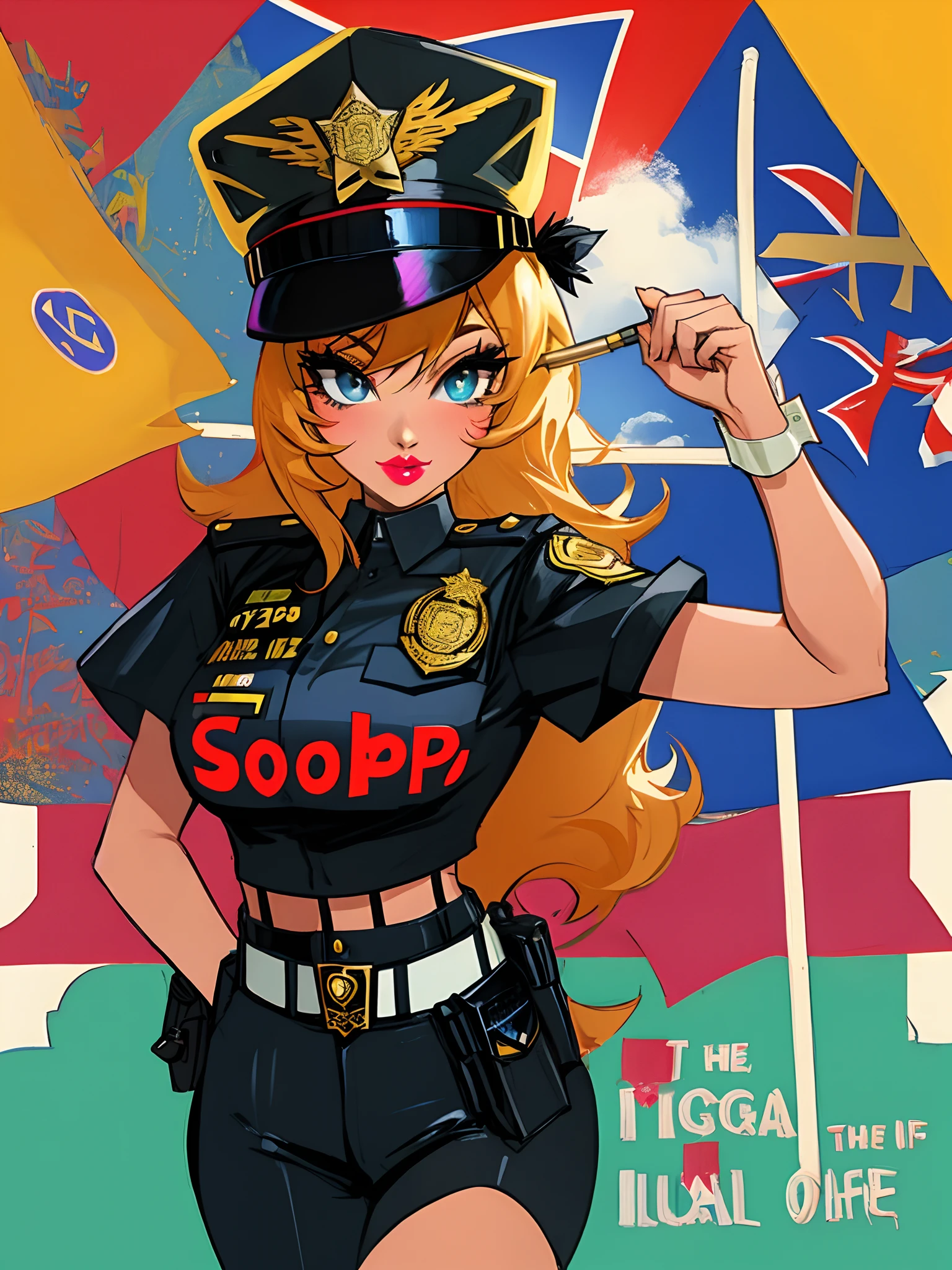 Cyclops cop from the movie onward in a bad girl outfit with lipstick lesbian flag