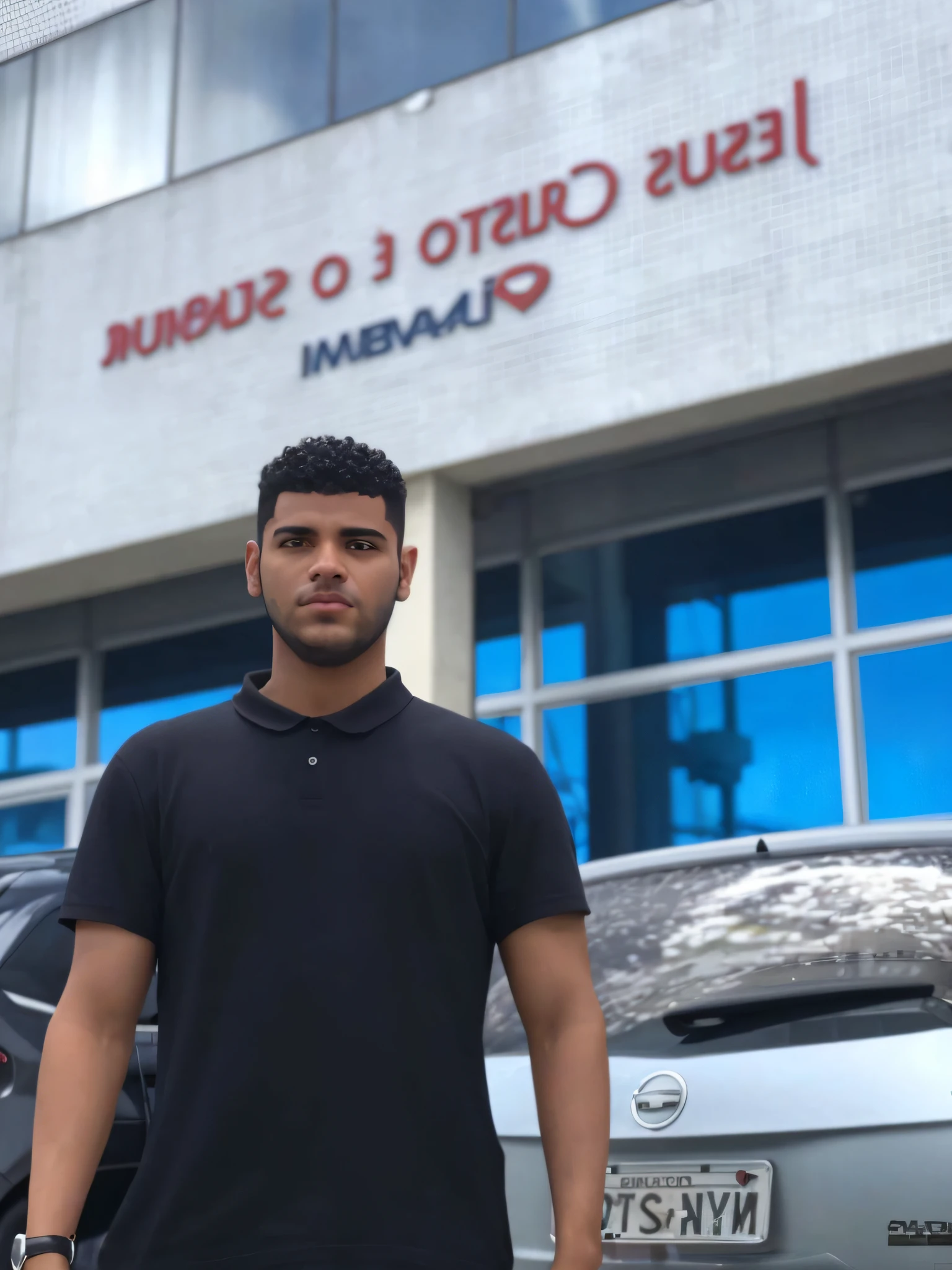 Man standing in front of a building with a car parked in front of him, caio santos, Riyahd Cassiem, icaro carvalho, foto descoberta, Directed by: Emerson Silva, Adrien Girod, Edon Guraziu, Directed by: Jacob Steinhardt, Directed by: Daniel Lieske, david rios ferreira, photo shoot, suave em _ O pano de fundo
