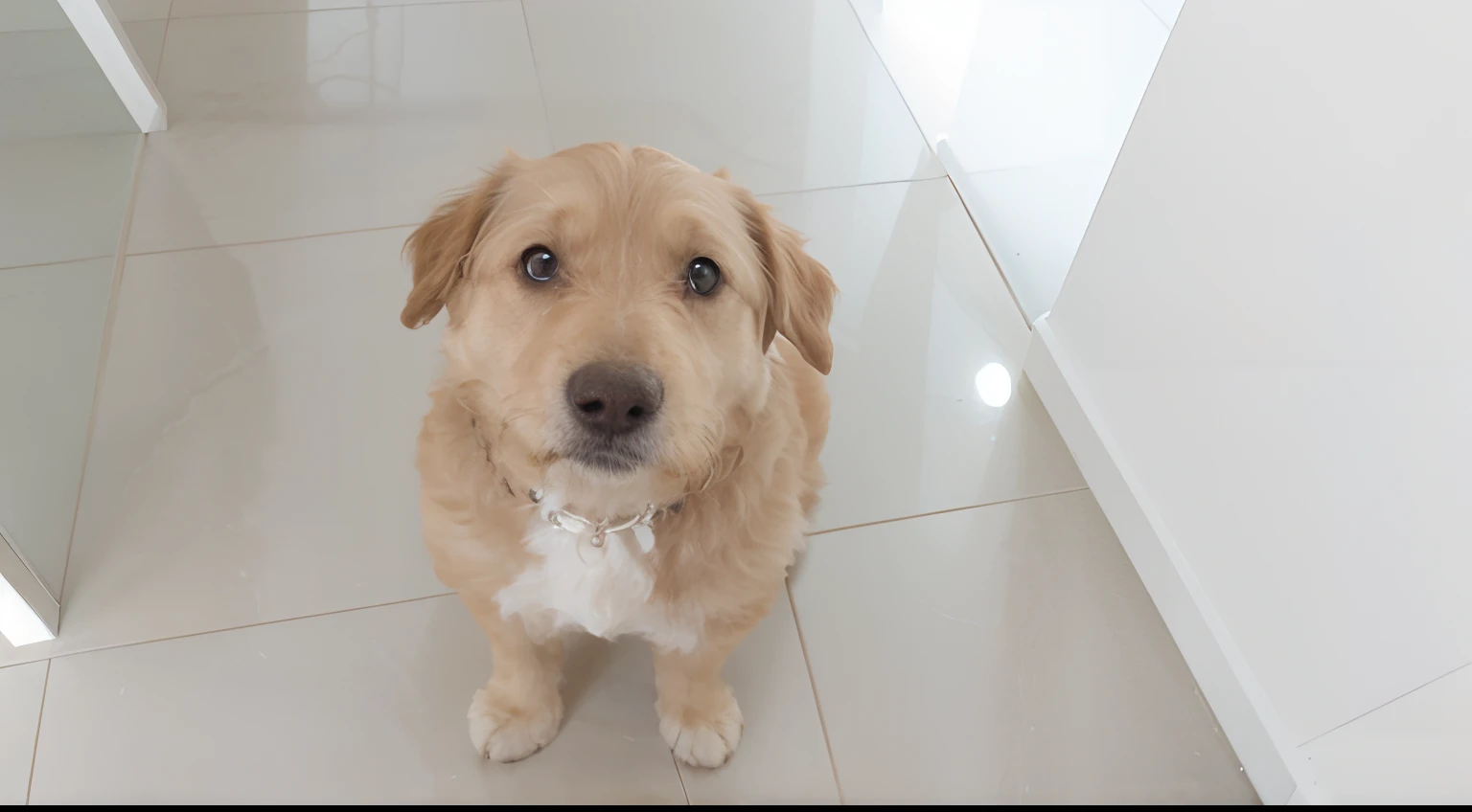 a Disney Pixar movie poster showing a dog. Pelos marrom claro e branco.