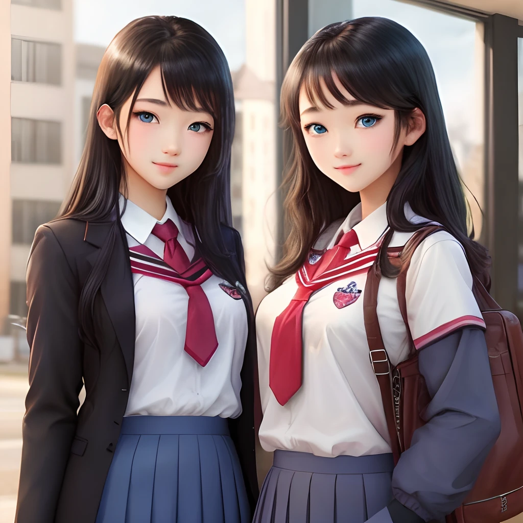 Black hair blue eyes cute style Highschool uniforms