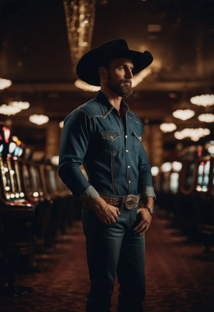 Western denim style, casino,Vintage photography, Best quality,, (Fine details), (Intricate details), Cinematic light, Clear lines, 8, Ultra-high resolution,