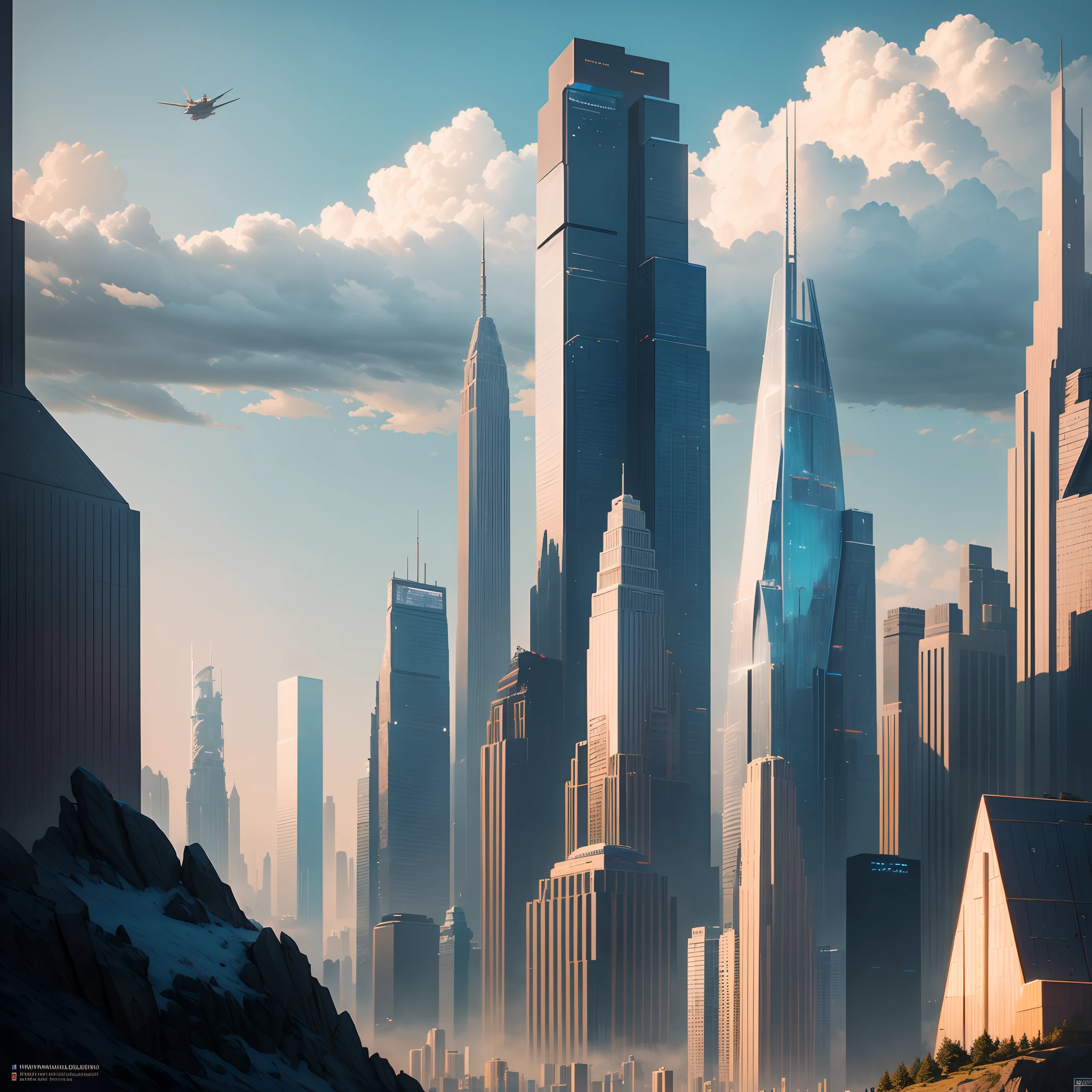 Huge mountain,Skyscrapers,masterpiece,cyberpunked,60 times the height of the building,超A high resolution,planet earth,Best Quality,The skyline of the future,falls,epcot,A building far beyond the imagination of mankind,SFart by,Megacities