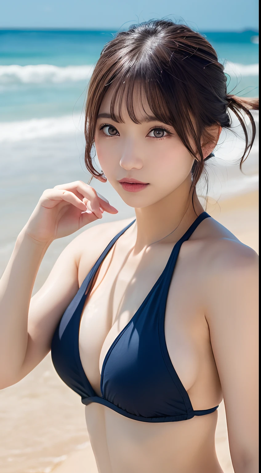 masutepiece, Best quality, illustration, Ultra-detailed, finedetail, A high resolution, 8K wallpaper, Perfect dynamic composition, Beautiful detailed eyes, swimsuit, Random cute hairstyle, Medium breasts, Natural color lips,beach, Random and cute pose,