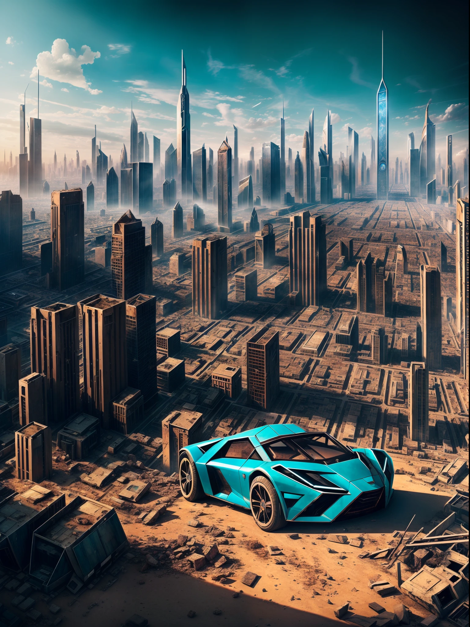 An abandoned metropolis of the future,Super detail,Anatomically correct,ccurate,Photo portrait,com cores neutras,cinema shot,the complex background