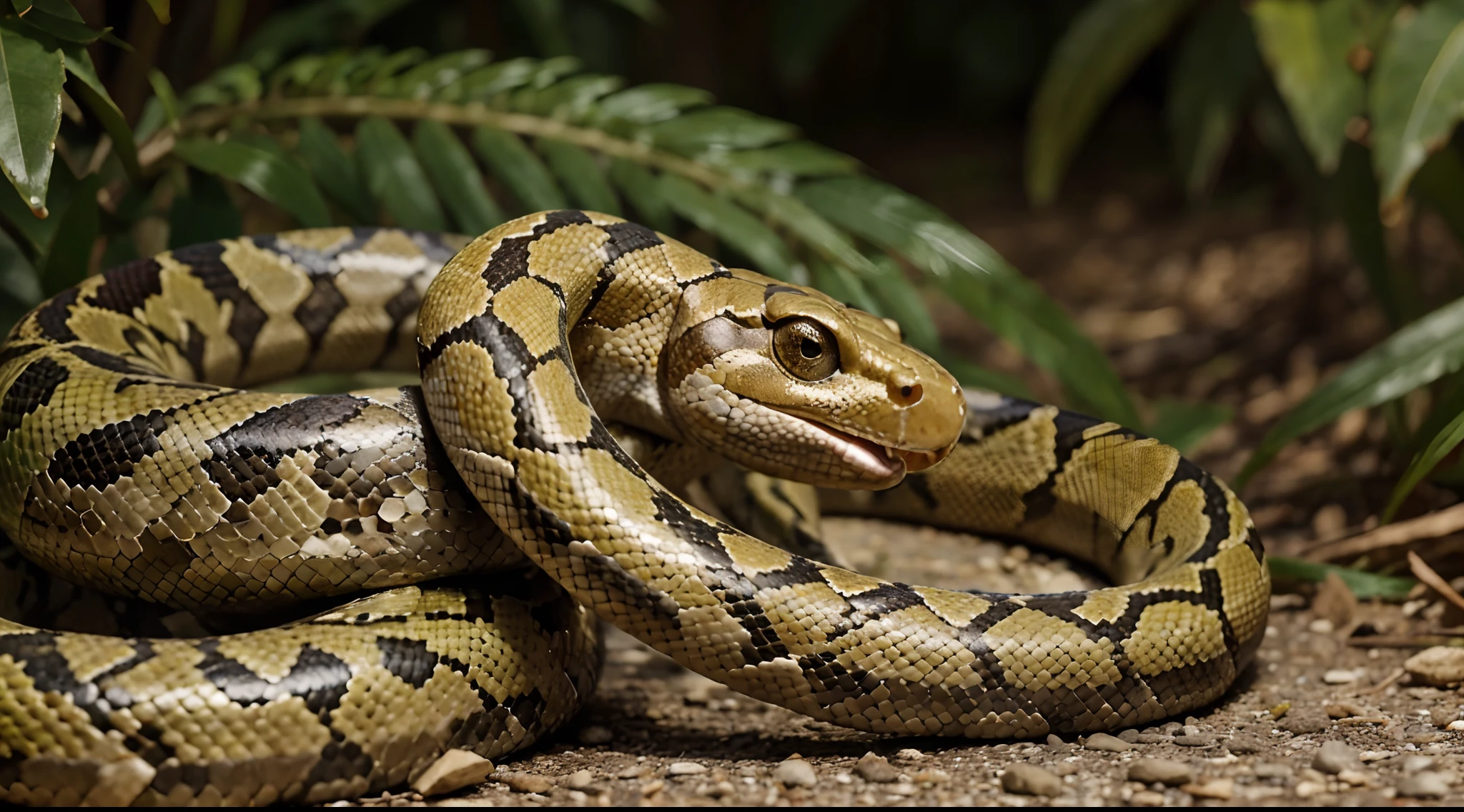 Masterpiece, Highest Quality, Ultra-Detailed, Hyper-Real, 16K, High-Resolution, macro photo, snake, macro photo snake, nature, background nature, blur background, perfect snake