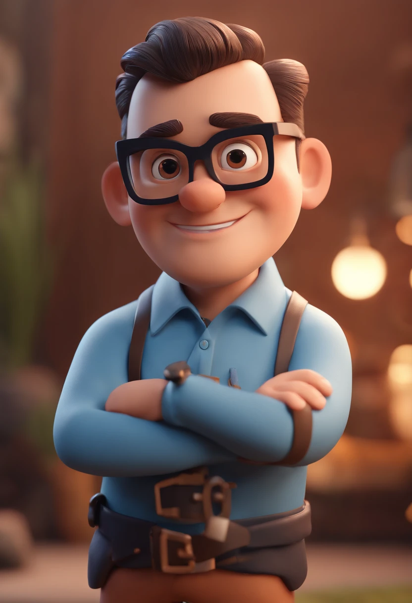 Cartoon character of a man with black glasses and a blue shirt, animation character, Caractere estilizado, animation style rendering, 3D estilizado, Arnold Maya render, 3 d render stylized, toon render keyshot, Personagem 3D, Personagem 3D, 3d rendering stylized, 3 d character render, personagem de desenho animado, Personagem de close up, Pose de personagem, (Estilo Pixar) (master part:1.2) (Bokeh) (best quality) (pele detalhada) (textura detalhada) (8k) (argila) (Cinematic lighting) (foco nítido