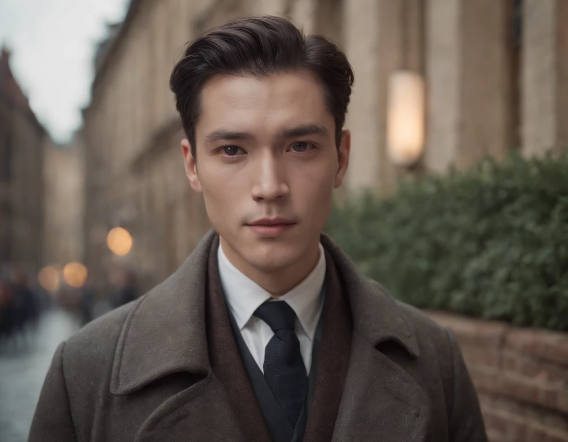 8K, Best quality, Masterpiece, 超高分辨率, (Realism: 1.4), Original photo, (Realistic skin texture: 1.3), (filmgrain: 1.3), sofe，lovecraftian style，1male people，wearing a trench coat，Thin，handsome，Sit on the couch，Pick up the axe，looking at viewert，The expression is cold