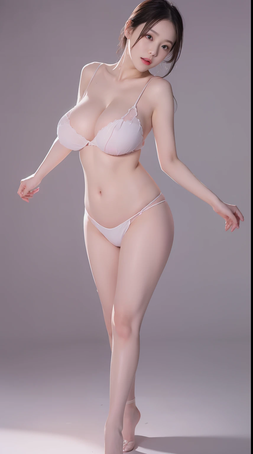 (NSFW:1.0),Full body photo,Beautiful woman dancing solo at the opera,closeup cleavage,Fully transparent sexy light dance dress,Sexy open dance,Upturned breasts,Protruding nipple tips,Raised pink breasts,(((Huge breasts :1.8, and droopy breasts:1.3))), accentuated feminine features,Fully integrated into the backend,Legs are completely apart,The crotch opens,Slender and slender snow-white figure,Soft background light,simple grey background