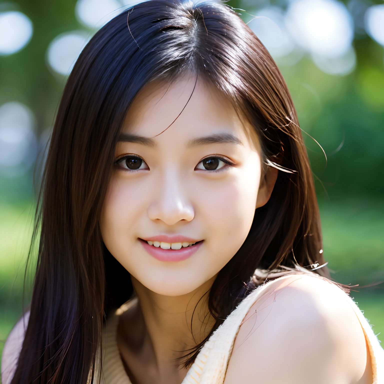 1 Nogizaka Musume, Very cute, a beauty girl, 18year old, Beautiful face, eyes and skin with exquisite detail, Detailed black hair, Smile at the camera, cowboy shot, the way from school to home, profetional lighting, BREAK, (realisitic, Photorealsitic:1.37), 8K, (masterpiece), (top-quality:1.4), (超A high resolution:1.2), (Raw photography:1.2)、(super detailed beautiful cloths)、perfect anatomia、4fingers and 1thumb、hyper detailed background、(Wearing white underwear)、FULL BODYSHOT